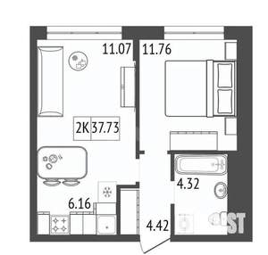 2-к квартира, вторичка, 38м2, 7/17 этаж