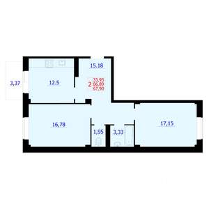 2-к квартира, вторичка, 67м2, 3/9 этаж