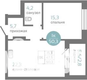 1-к квартира, вторичка, 50м2, 10/19 этаж