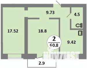 2-к квартира, строящийся дом, 59м2, 3/14 этаж