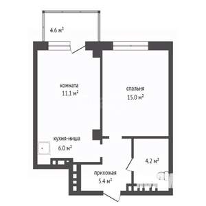 2-к квартира, вторичка, 42м2, 6/15 этаж