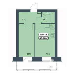 1-к квартира, строящийся дом, 41м2, 6/9 этаж