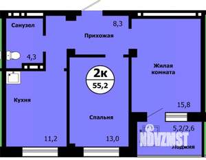 2-к квартира, строящийся дом, 54м2, 14/19 этаж