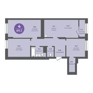 4-к квартира, вторичка, 90м2, 23/24 этаж