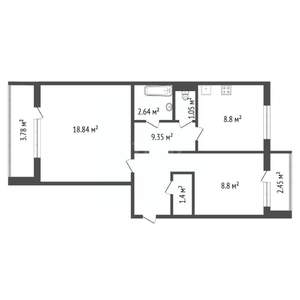 2-к квартира, вторичка, 51м2, 9/10 этаж