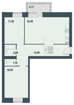 2-к квартира, строящийся дом, 69м2, 1/9 этаж