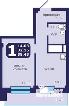 1-к квартира, вторичка, 38м2, 25/25 этаж