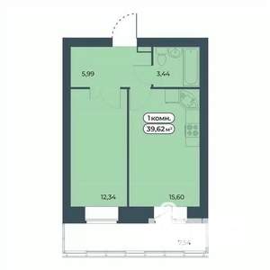 1-к квартира, строящийся дом, 40м2, 6/9 этаж