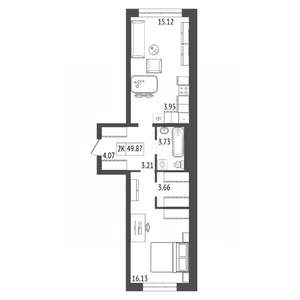 2-к квартира, вторичка, 50м2, 4/17 этаж