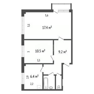 2-к квартира, вторичка, 47м2, 2/5 этаж