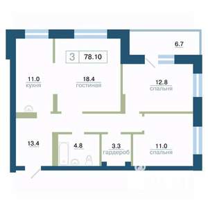 3-к квартира, вторичка, 78м2, 2/24 этаж