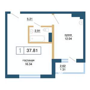 1-к квартира, вторичка, 38м2, 3/17 этаж