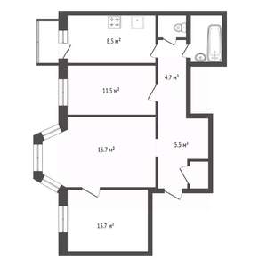 3-к квартира, вторичка, 67м2, 4/5 этаж