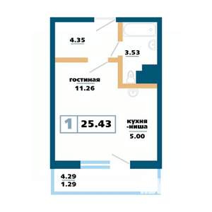 1-к квартира, строящийся дом, 25м2, 7/17 этаж
