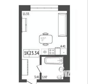 1-к квартира, строящийся дом, 23м2, 14/17 этаж