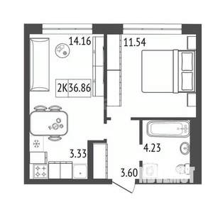 2-к квартира, вторичка, 37м2, 14/17 этаж