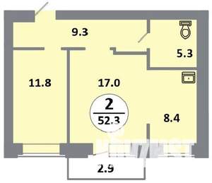 2-к квартира, строящийся дом, 52м2, 11/14 этаж