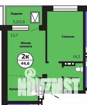 2-к квартира, вторичка, 44м2, 14/19 этаж