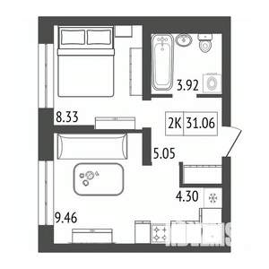 2-к квартира, строящийся дом, 31м2, 5/17 этаж