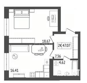 2-к квартира, вторичка, 47м2, 4/17 этаж