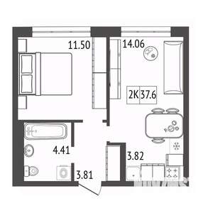 2-к квартира, вторичка, 38м2, 11/17 этаж