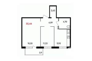 2-к квартира, вторичка, 56м2, 12/18 этаж