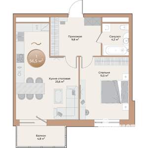 1-к квартира, вторичка, 57м2, 2/24 этаж