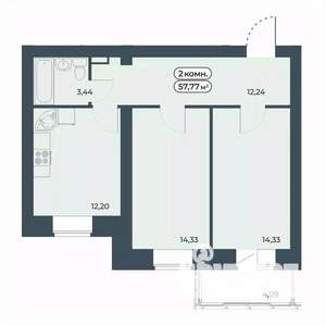 2-к квартира, строящийся дом, 58м2, 4/9 этаж