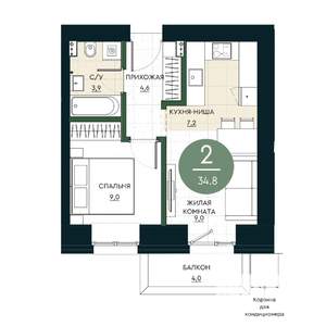 2-к квартира, строящийся дом, 35м2, 2/17 этаж