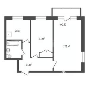 2-к квартира, вторичка, 43м2, 4/5 этаж