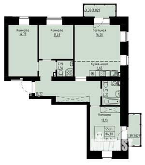 4-к квартира, строящийся дом, 87м2, 6/8 этаж