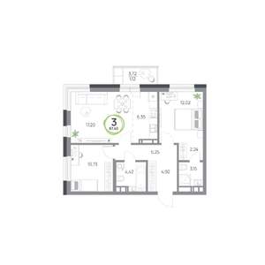 3-к квартира, вторичка, 67м2, 8/17 этаж