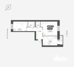2-к квартира, вторичка, 69м2, 7/16 этаж