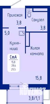 Студия квартира, строящийся дом, 30м2, 9/15 этаж