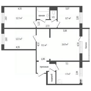 4-к квартира, вторичка, 80м2, 10/10 этаж