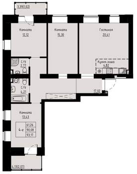 4-к квартира, строящийся дом, 93м2, 6/8 этаж