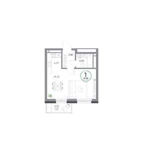 1-к квартира, строящийся дом, 37м2, 3/17 этаж