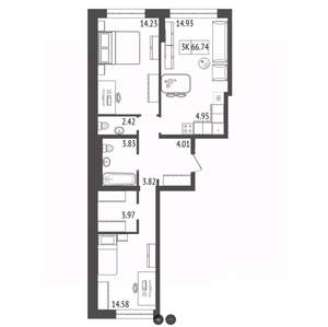 3-к квартира, вторичка, 67м2, 13/17 этаж
