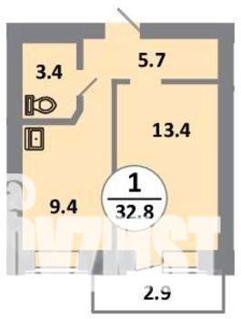 1-к квартира, вторичка, 33м2, 13/14 этаж