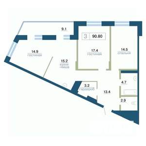 3-к квартира, вторичка, 91м2, 10/24 этаж