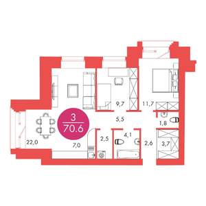 3-к квартира, вторичка, 71м2, 17/17 этаж