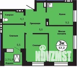 3-к квартира, строящийся дом, 57м2, 3/19 этаж