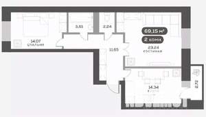 2-к квартира, вторичка, 69м2, 7/16 этаж