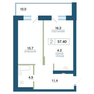 2-к квартира, строящийся дом, 57м2, 9/24 этаж