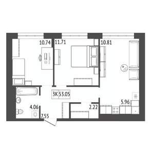 3-к квартира, строящийся дом, 53м2, 5/17 этаж