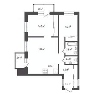 3-к квартира, вторичка, 71м2, 10/17 этаж