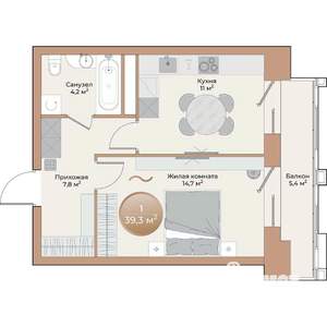 1-к квартира, вторичка, 39м2, 2/24 этаж