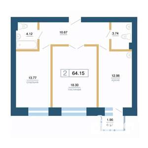 2-к квартира, вторичка, 64м2, 2/7 этаж