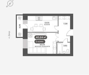 1-к квартира, вторичка, 40м2, 5/16 этаж