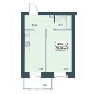 1-к квартира, строящийся дом, 40м2, 7/9 этаж